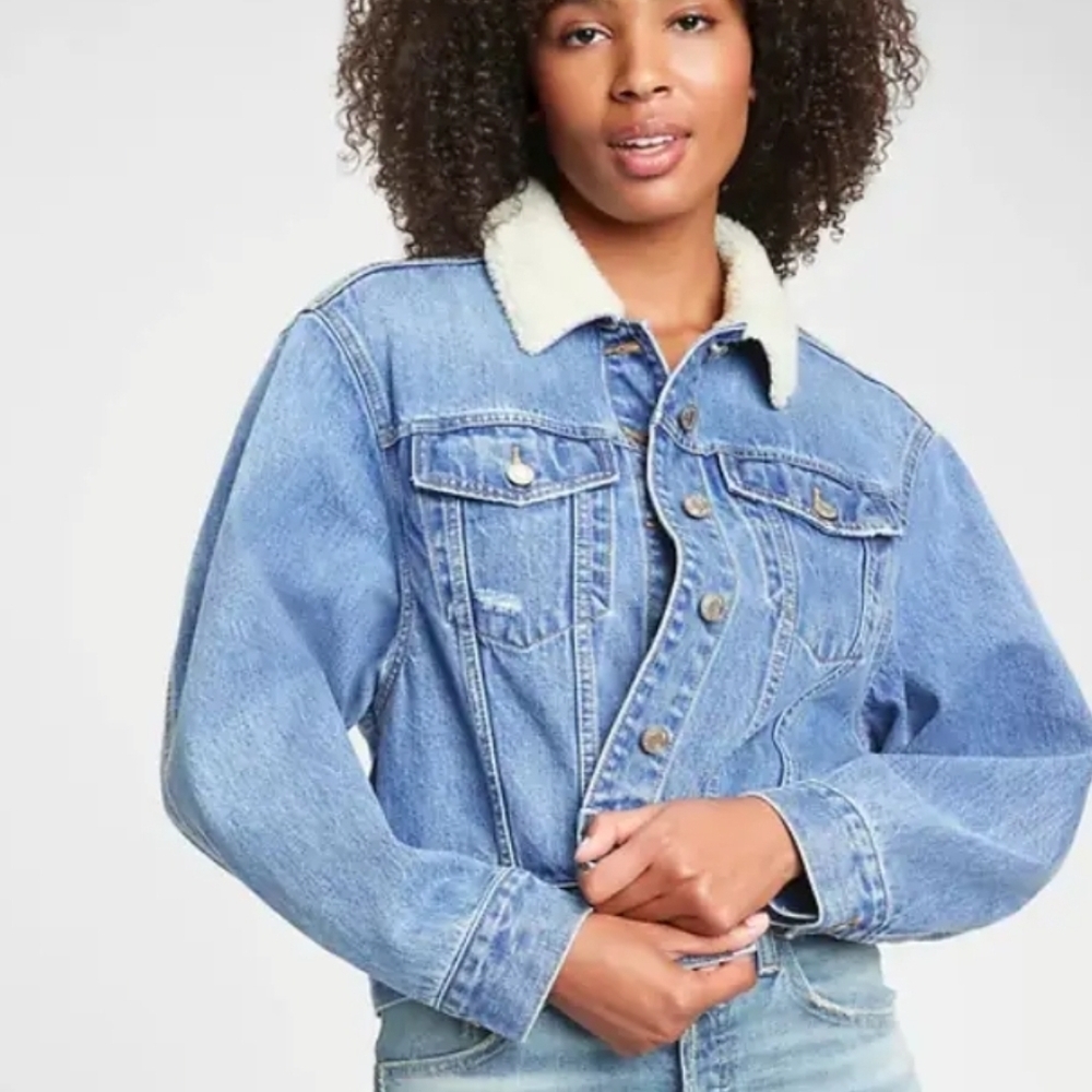 GAP Light Blue Denim Jacket with Soft White Collar